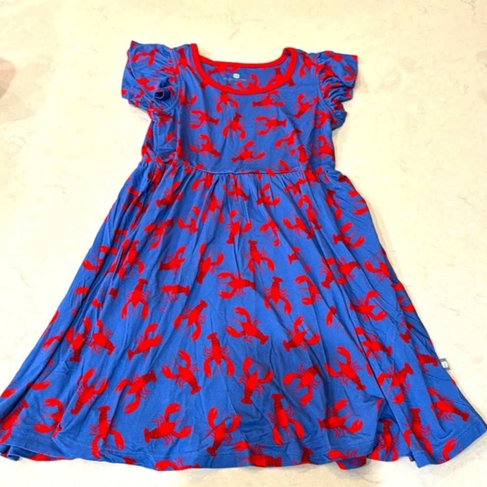 Macaron + Me Girl’s Lobster Bamboo Flutter Sleeve Dress Size 8Y